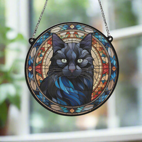 Cat Black Stained Glass Effect Suncatcher